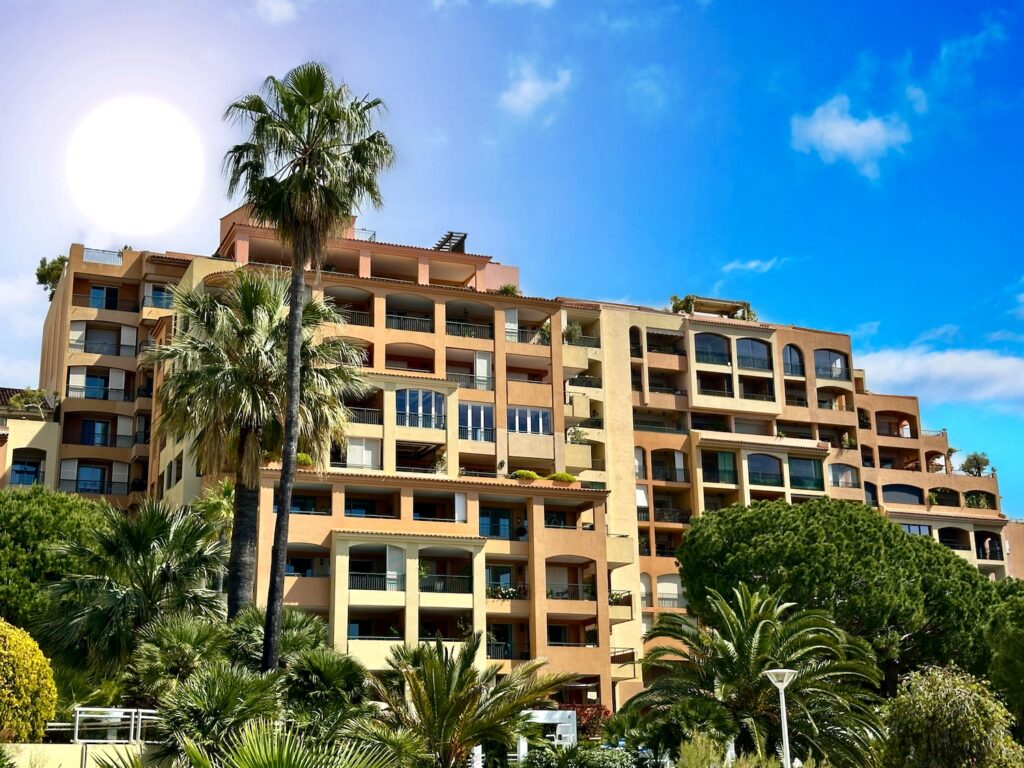 Les Cyclades residential building facade in Fontvieille Monaco