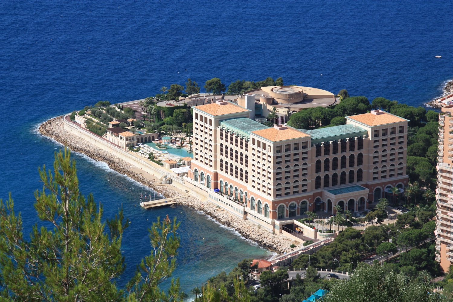 Monte-Carlo Bay Hotel & Resort seafront building overlooking the Mediterranean in Monaco