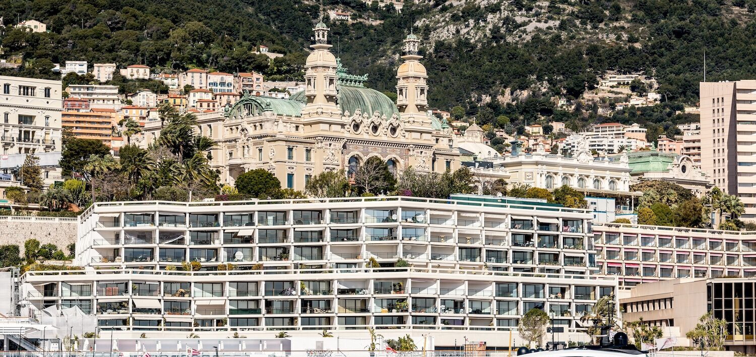 Monte Carlo Star residential building facade overlooking Port Hercule Monaco