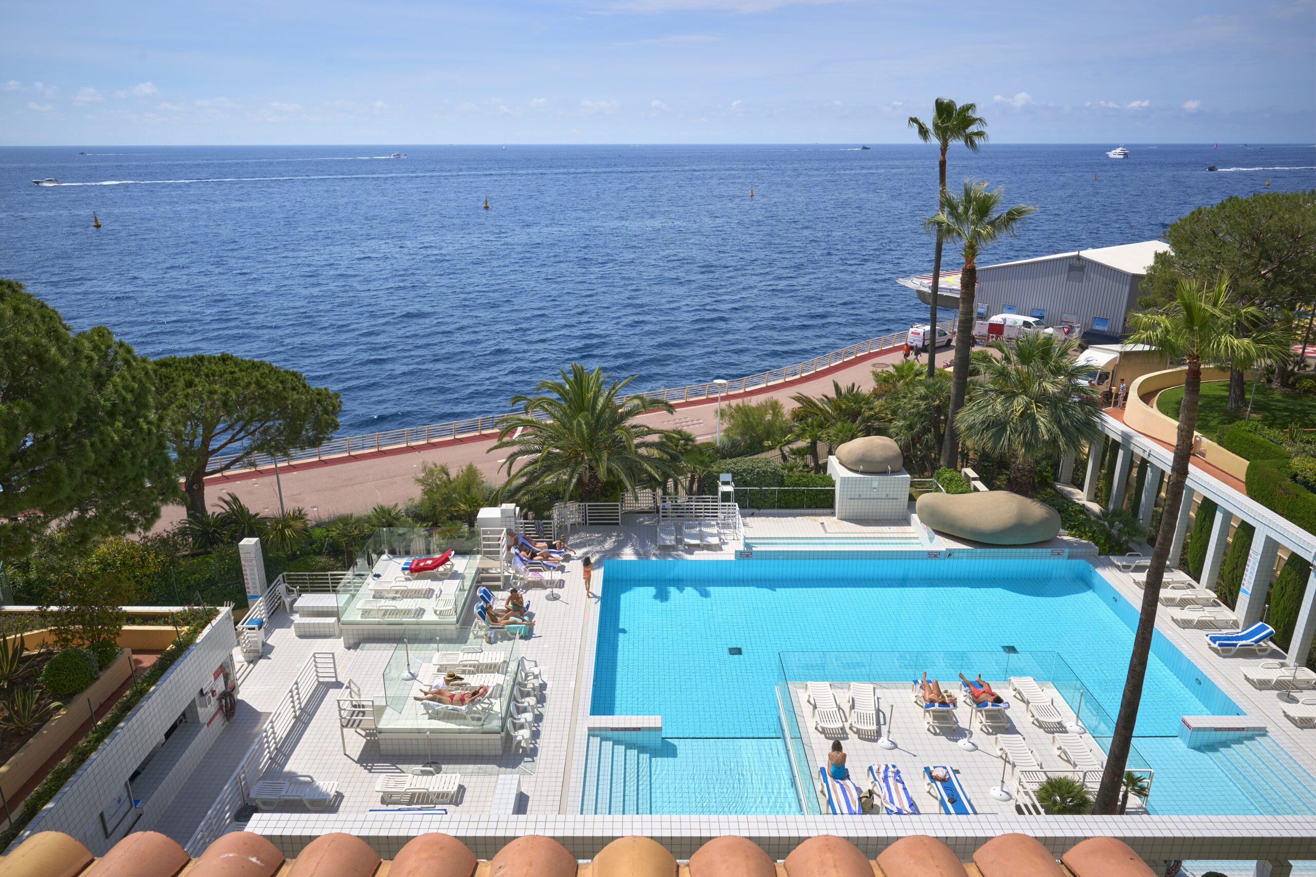 View over the mediterranean and the pool in Fontvielle