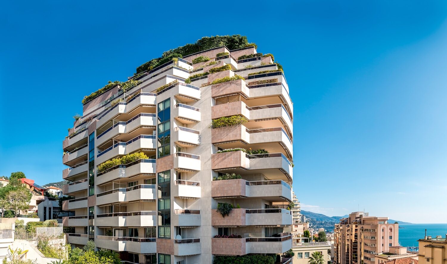 Patio Palace residential building facade in Jardin Exotique Monaco