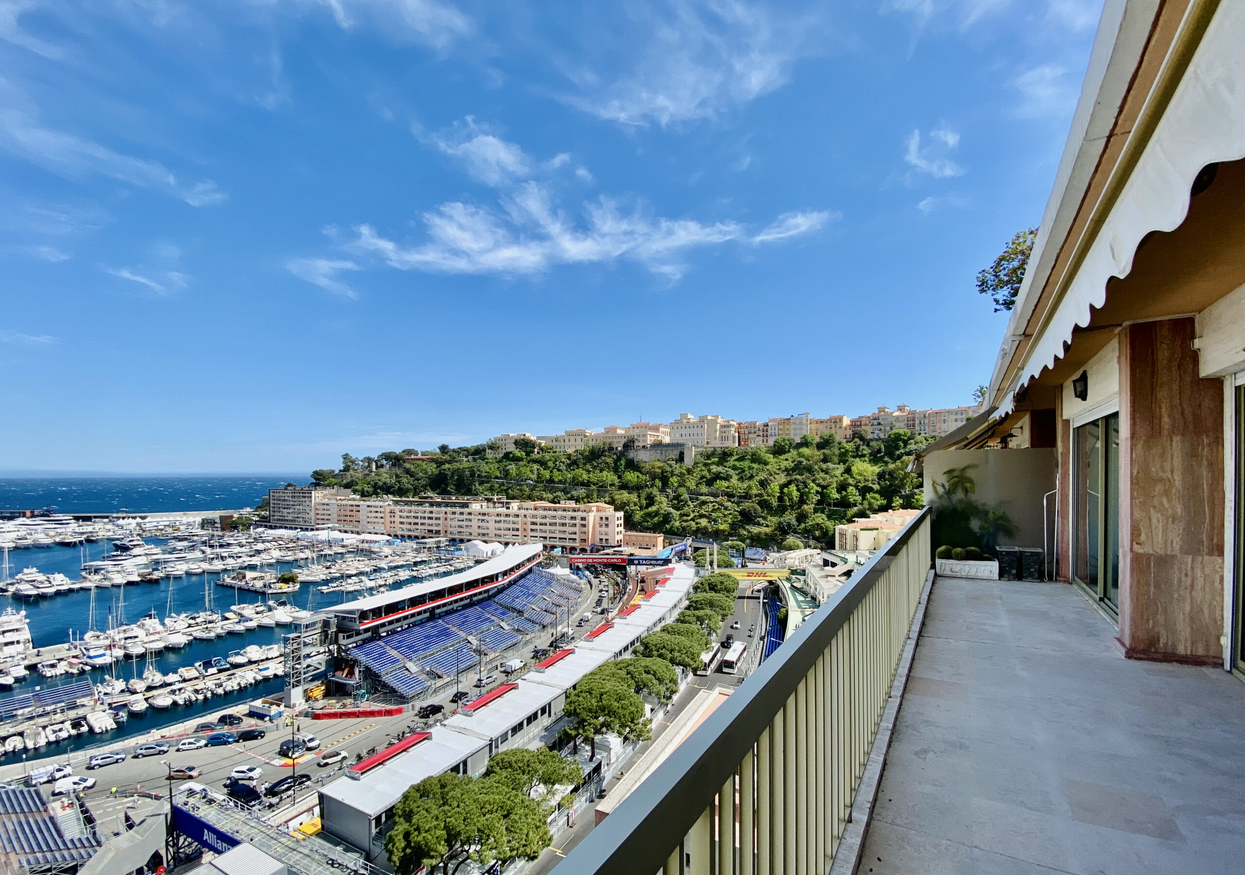 View over the port of Monaco and the Mediterrabnean from the terrace of an apartment in Shangri-La building