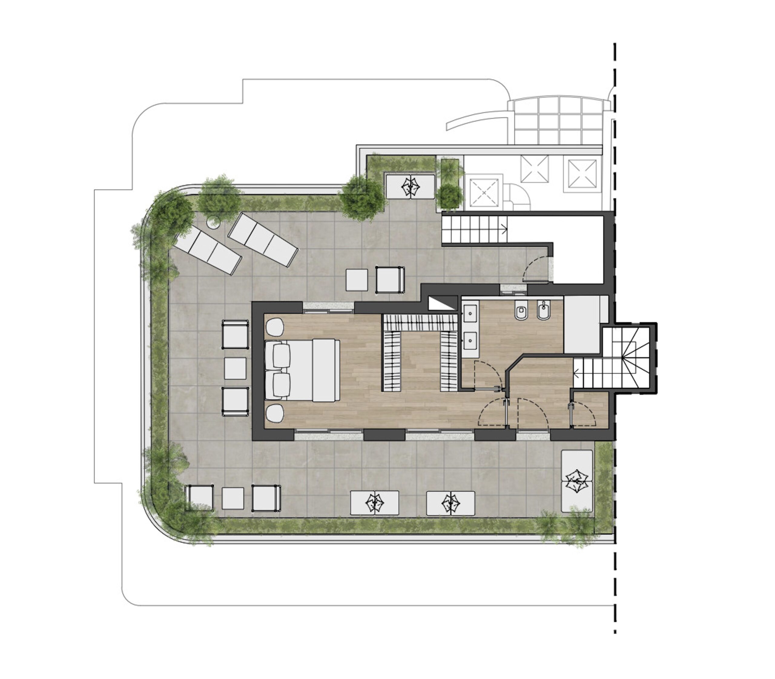 Villa Annonciade Monaco – Penthouse Bedroom Floor Plan with Wraparound Terrace