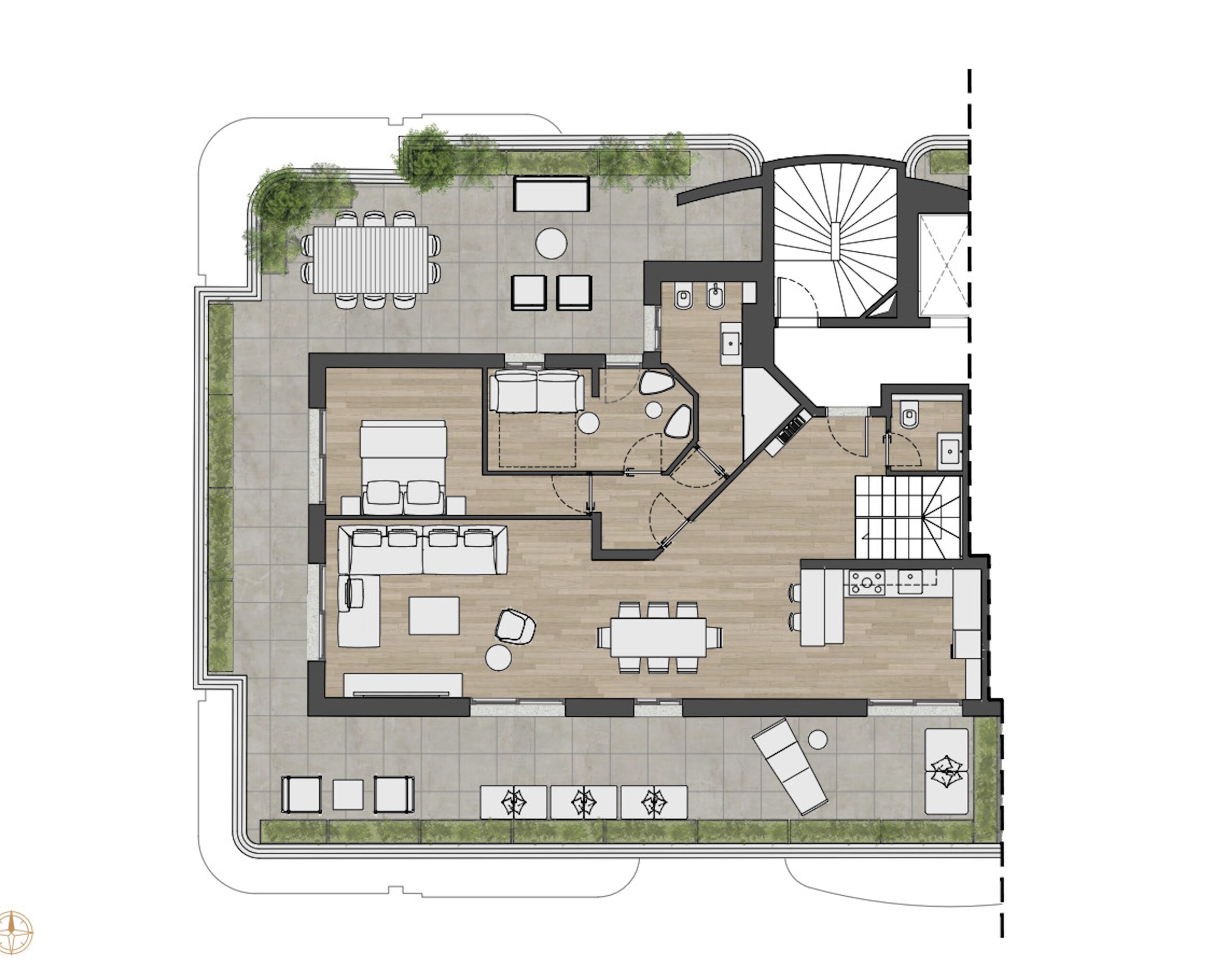 Penthouse living floor plan at Villa Annonciade Monaco with open plan reception and terrace