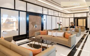Bay House lobby with some matching armchairs